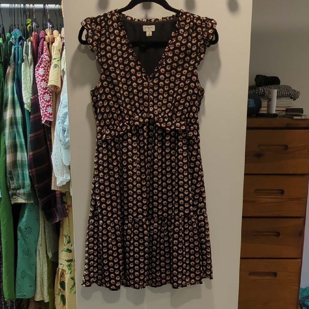 J. Crew Black and Cream Floral Midi Dress
